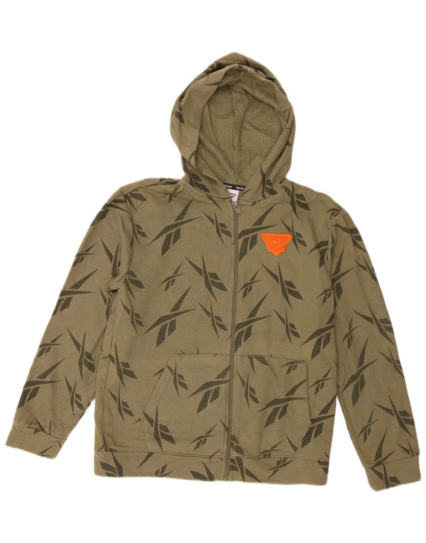 Pulover Reebok pentru băieți Graphic Zip Hoodie 15-16 ani XL Kaki Bumbac