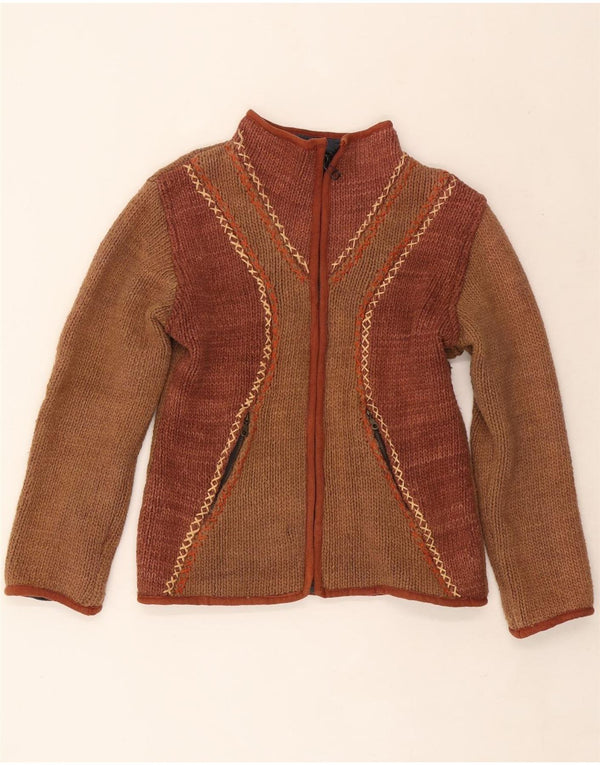Pulover Cardigan Vintage pentru Damă UK 12 Maro Mediu Colorblock