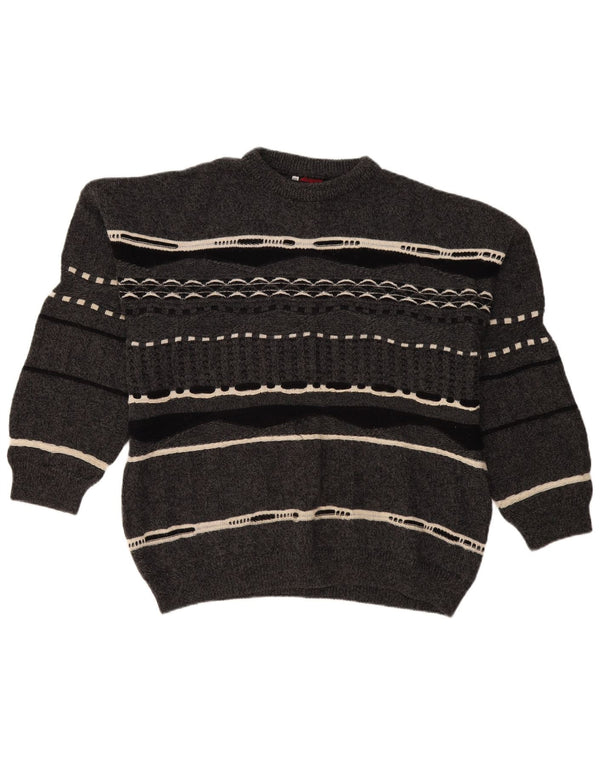 Pulover Vintage pentru bărbați cu gâtul turnat, 2XL, lână cu dungi gri