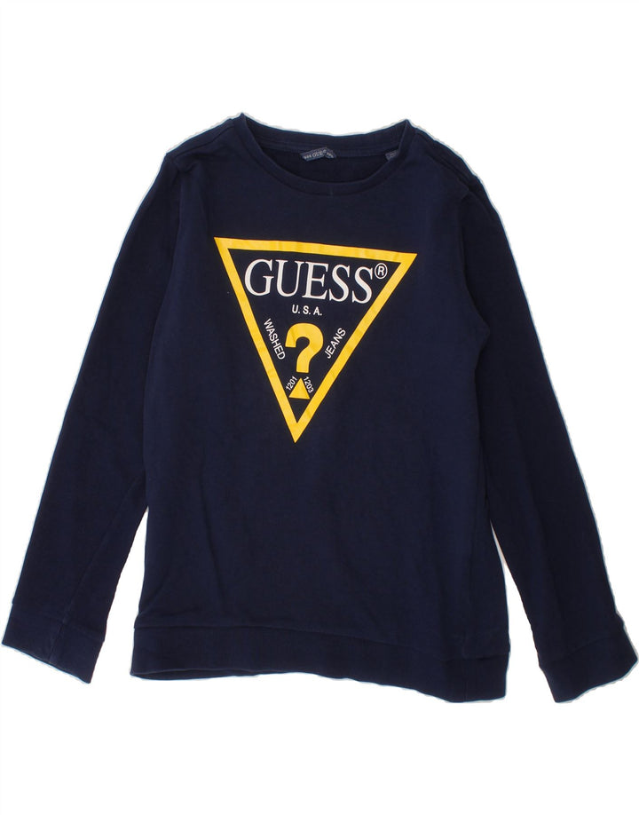 GUESS Boys Graphic Top Long Sleeve 9-10 Years Navy Blue Cotton Vintage Guess and Second-Hand Guess from Messina Hembry 