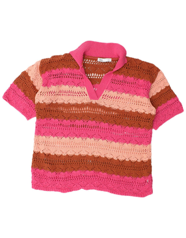 Pulover pentru femei Zara cu mânecă scurtă și gât polo, UK 16, mare, multicolor