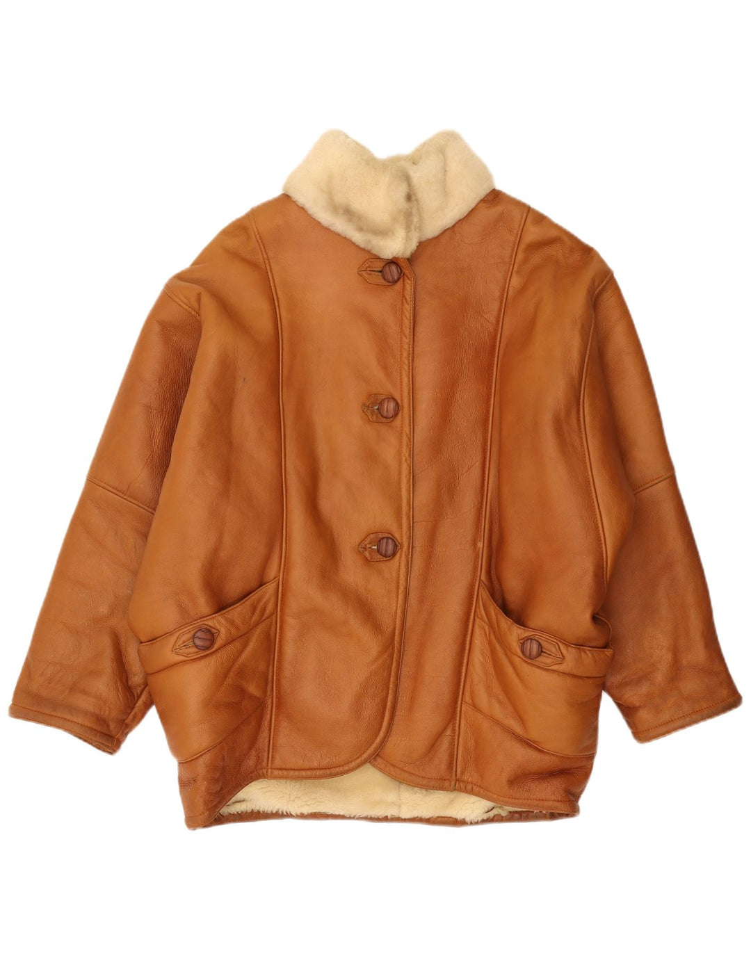 Jachetă din shearling supradimensionată pentru femei Vintage IT 44 maro mediu