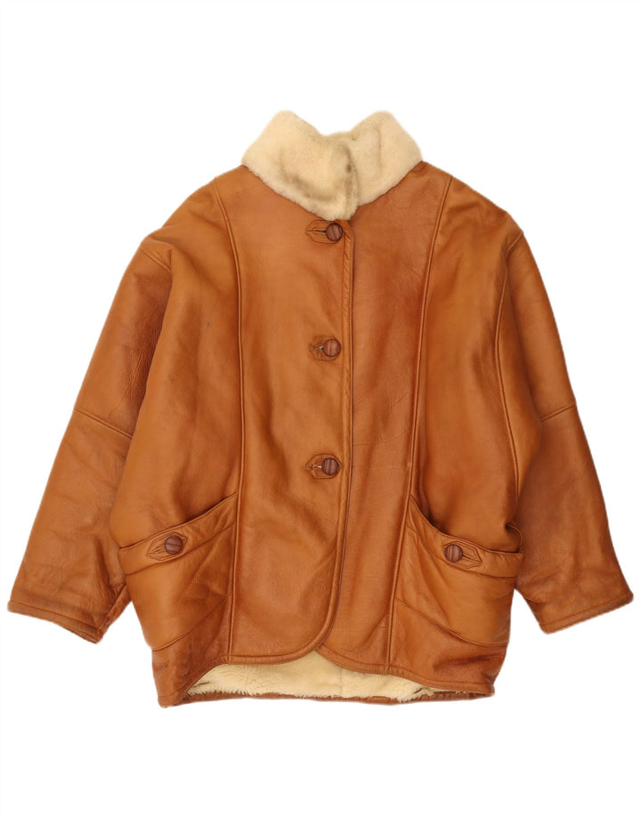 Jachetă din shearling supradimensionată pentru femei Vintage IT 44 maro mediu
