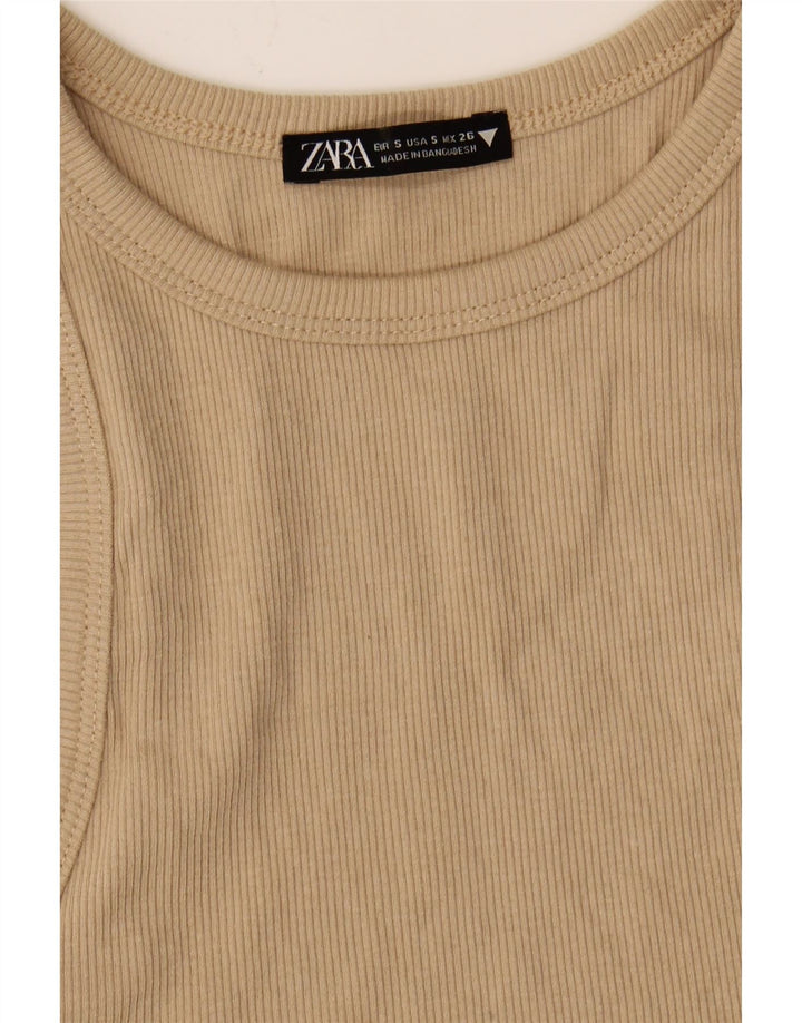 ZARA Womens Crop Top UK 8 Small Beige Cotton Vintage Zara and Second-Hand Zara from Messina Hembry 