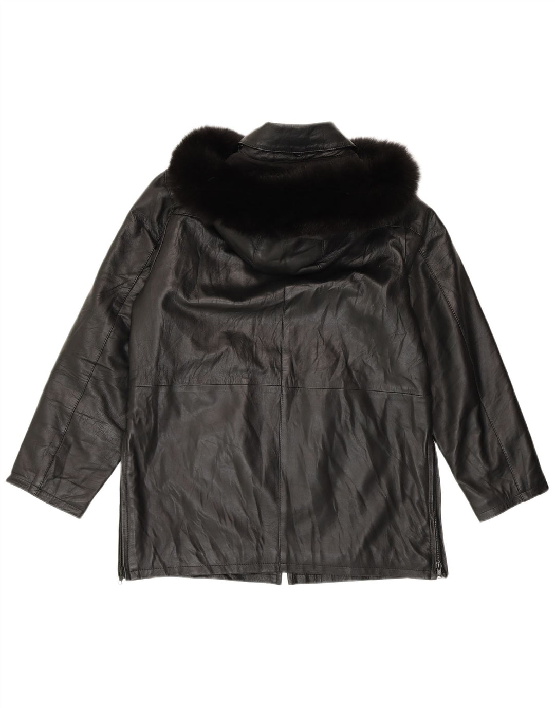 CONBIPEL Womens Hooded Leather Jacket IT 42 Medium Black Leather