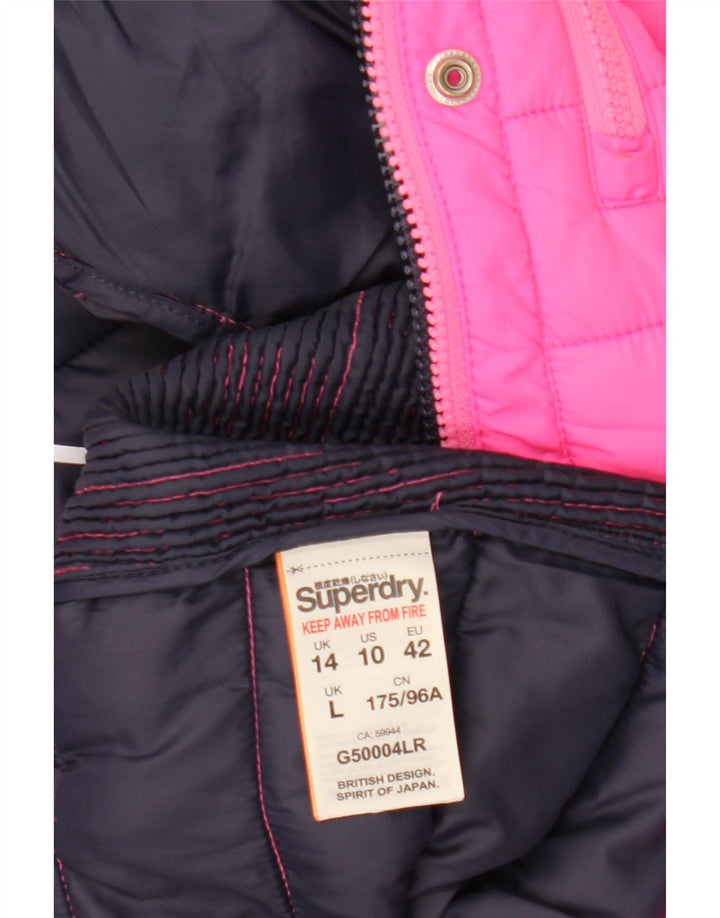 Jachetă căptușită cu glugă Superdry pentru femei UK 14, mare, roz, poliester