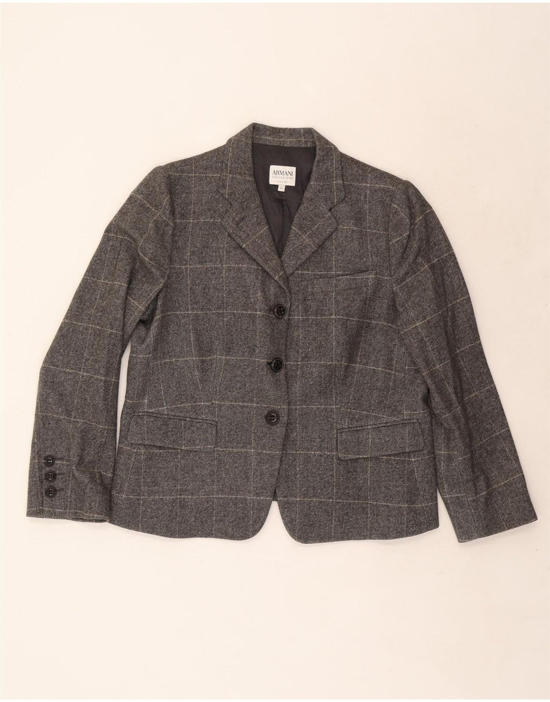 Jachetă pentru femei Armani Collezioni cu 3 nasturi IT 50 XL Lână cu carouri gri