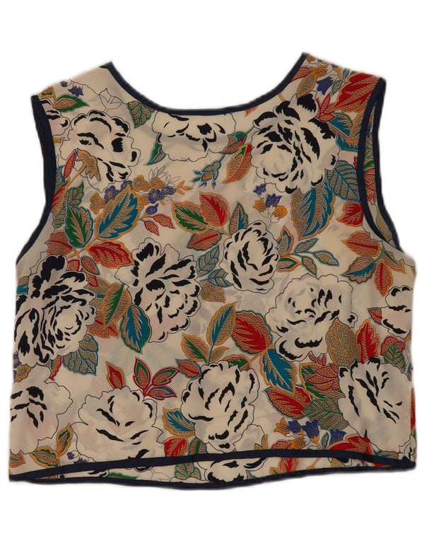Bluză Vintage pentru femei Crop fără mâneci Top UK 10 Mic Multicolor Floral