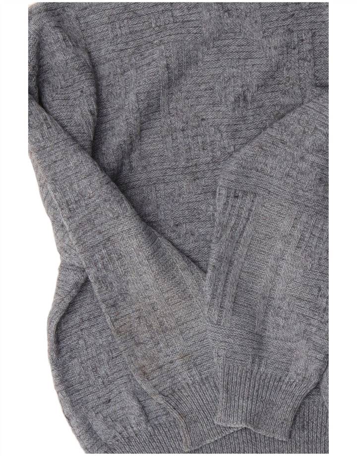 VINTAGE Pulover pentru bărbați cu gâtul turnat mare, gri acrilic