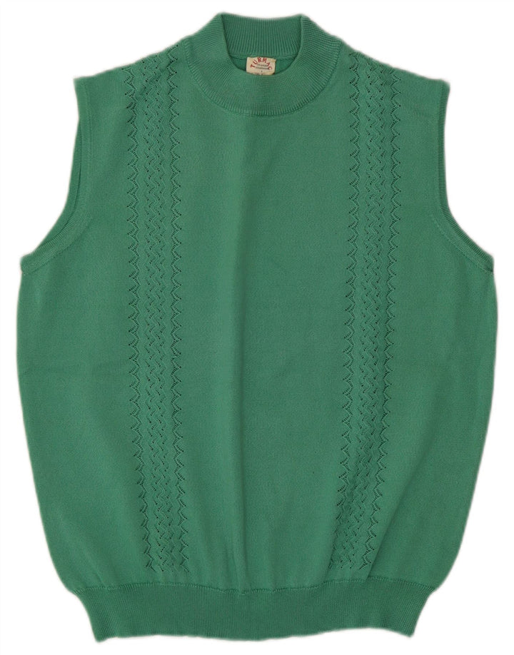Vintage Womens Vest Tank Top UK 14 Medium Green Acetat