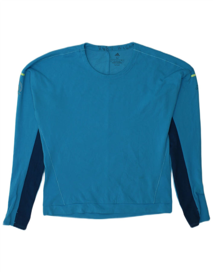 ADIDAS Climalite Top cu mânecă lungă pentru femei UK 12/14 Medium Blue Colorblock