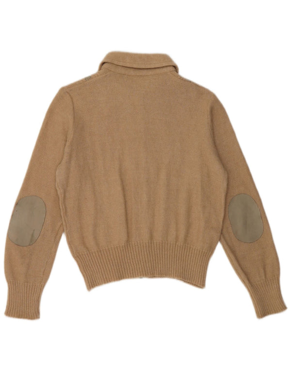 Pulover vintage cardigan crop pentru femei UK 12 Medium Beige Lână de alpaca