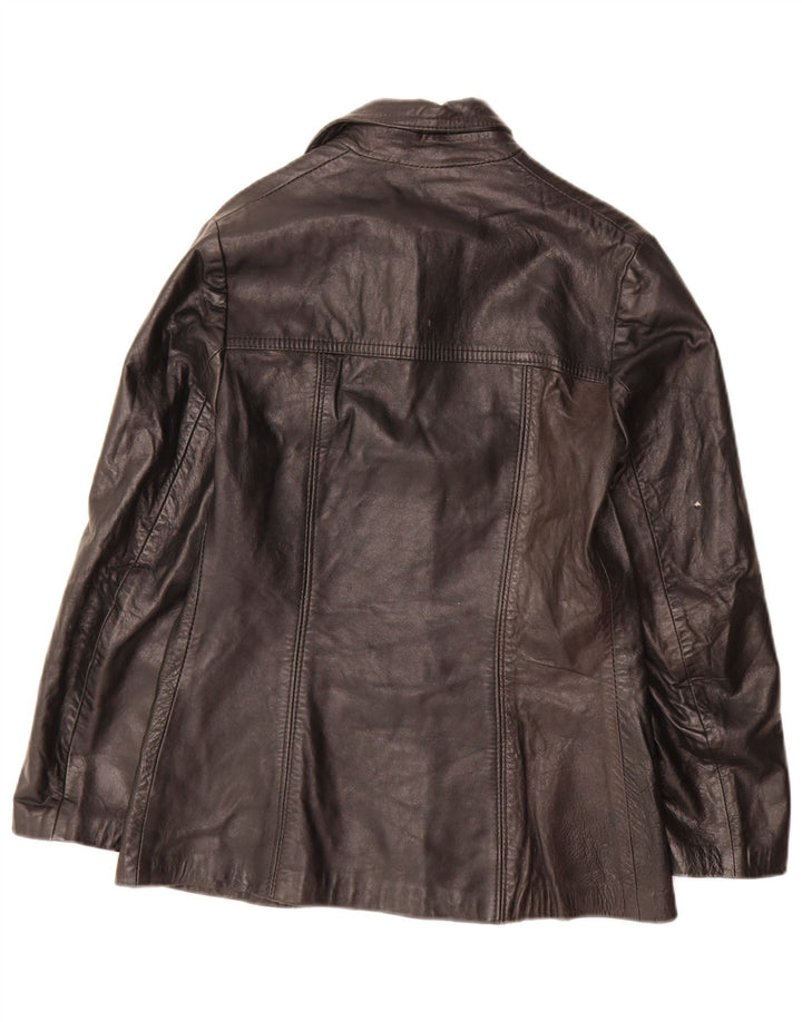 Jachetă vintage din piele cu 3 nasturi pentru femei IT 44 Medium Black