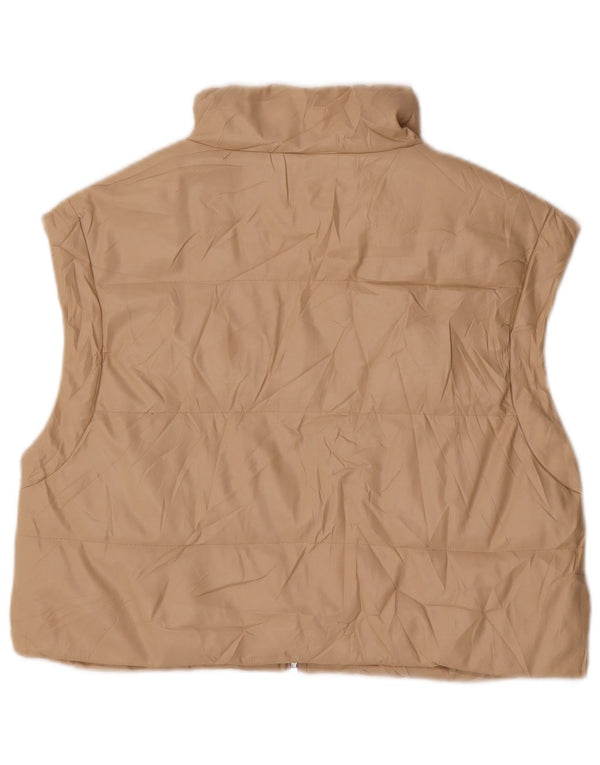 Zara Womens Crop Faux Leather Padded Gilet UK 14 Medium Beige Polyurethane