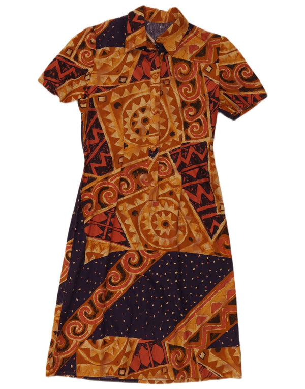 Rochie vintage pentru femei în linie A UK 14 Maro Mediu Geometric