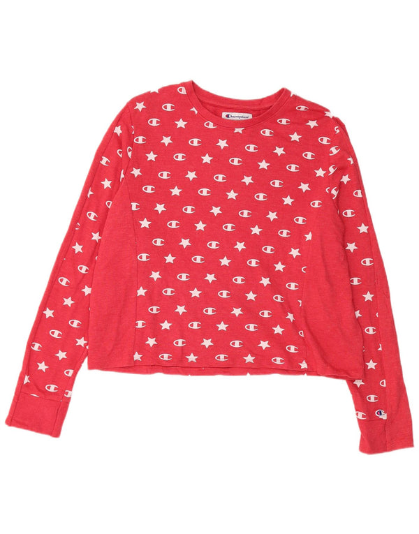 Champion Crop Graphic Top pentru femei cu mânecă lungă UK 14, mare, roșu, bumbac