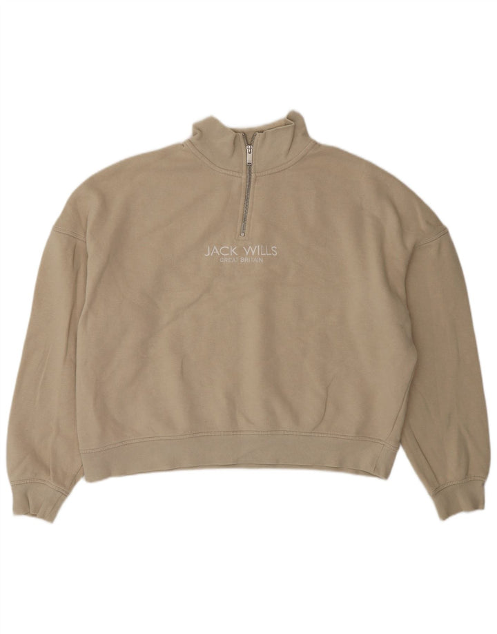 JACK WILLS Pulover pentru femei, cu fermoar supradimensionat, cu gât, UK 14, mare, bej
