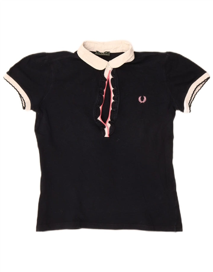 Fred Perry Tricou Polo Crop Rugby pentru femei UK 12 Medium Bluemarin Bumbac