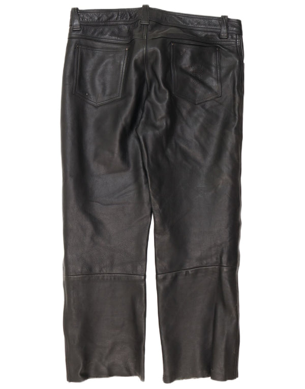 Pantaloni drepți din piele vintage pentru bărbați L40 L30 negri