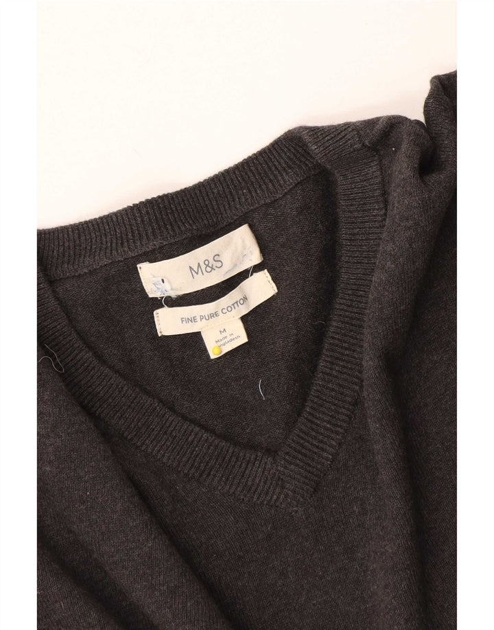 Pulover pentru bărbați Marks & Spencer, cu decolteu în V, din bumbac gri mediu