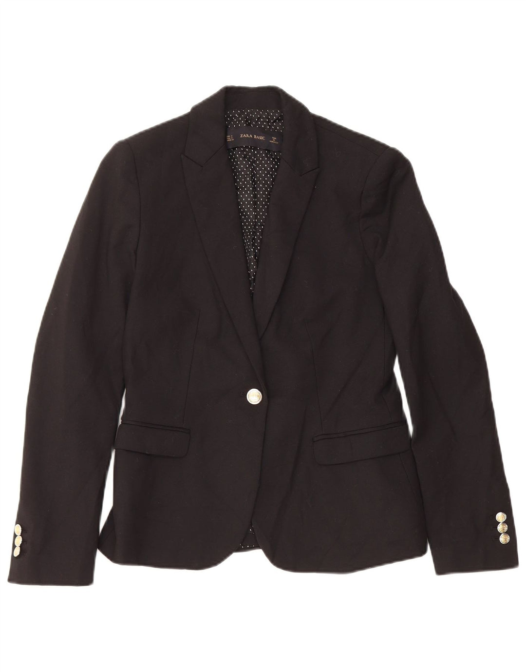Blazer pentru femei Zara cu 1 nasture, UK 10, bumbac negru mic