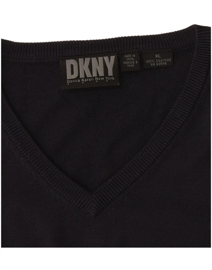 Pulover Dkny pentru bărbați cu decolteu în V, XL, mătase bleumarin