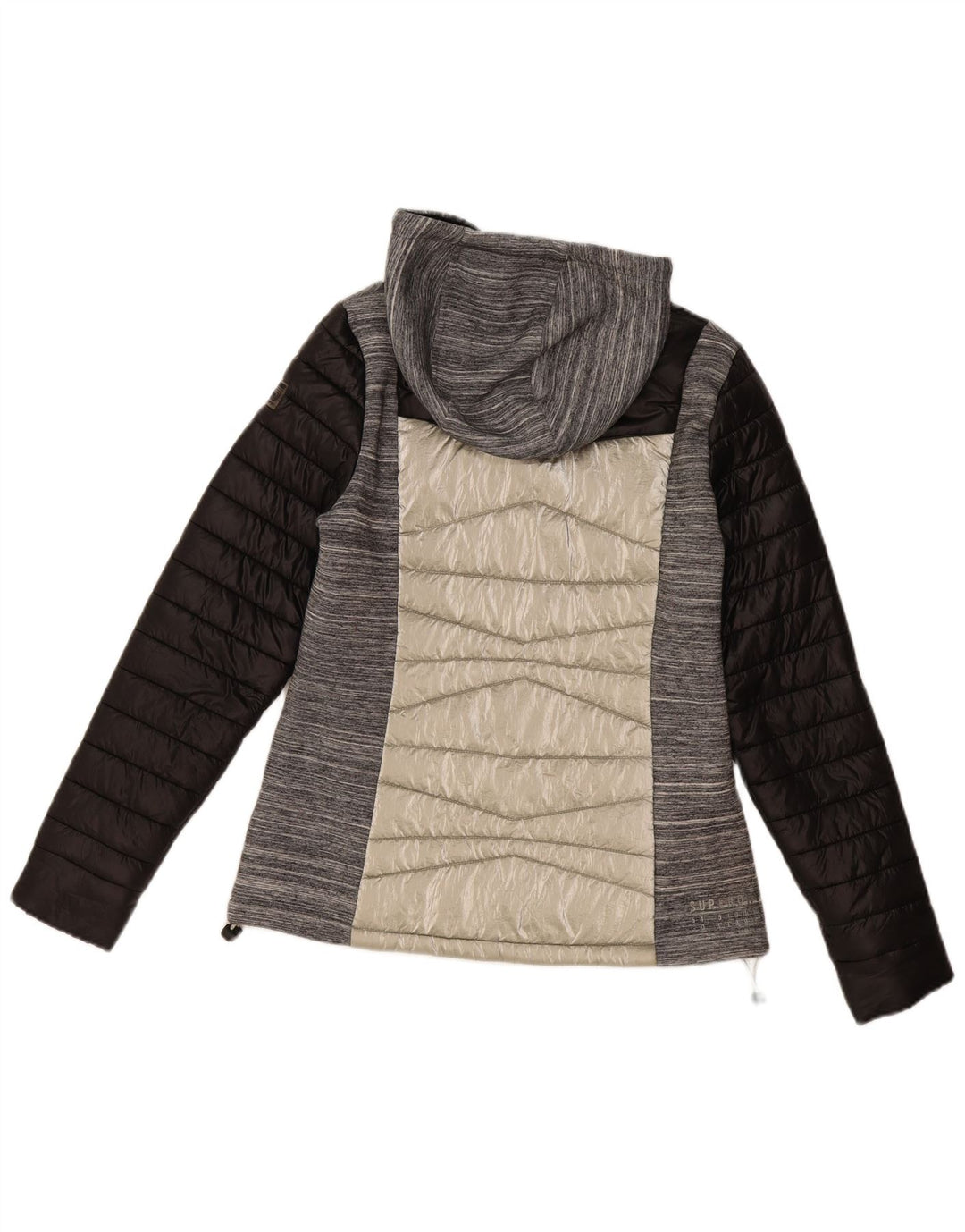 Jachetă căptușită cu glugă Superdry pentru femei UK 12, gri mediu, nailon color bloc