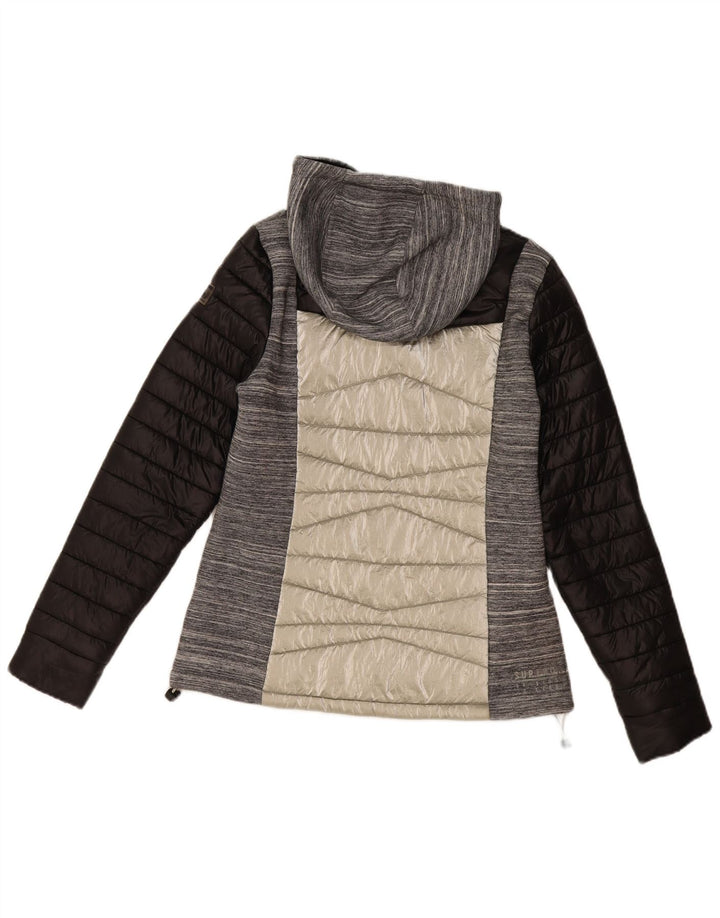 Jachetă căptușită cu glugă Superdry pentru femei UK 12, gri mediu, nailon color bloc