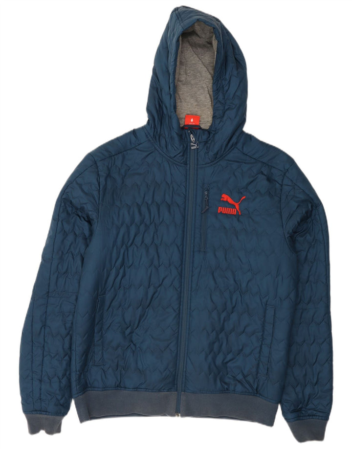 Jachetă matlasată cu glugă Puma pentru bărbați UK 40, mare, bleumarin