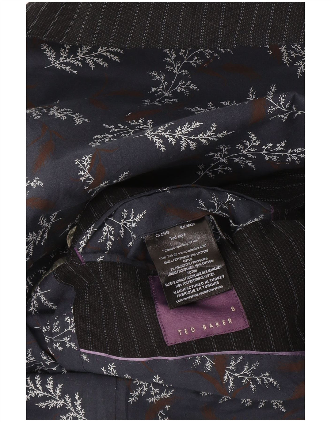 Sacou Ted Baker pentru bărbați, cu 2 nasturi, mărimea 6, 2XL, bumbac cu dungi, albastru bleumarin
