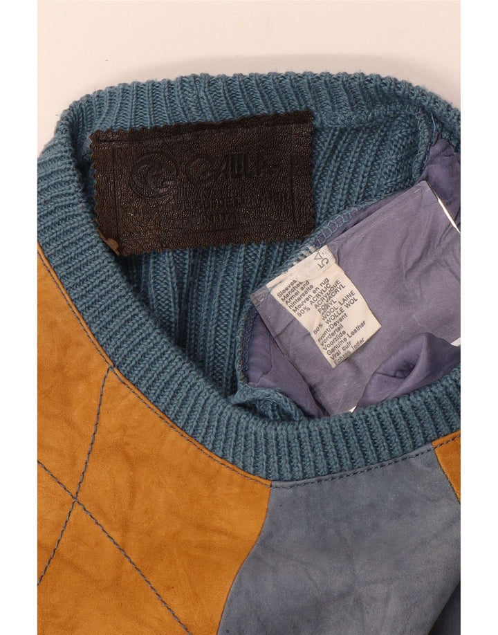 Pulover vintage pentru bărbați cu gât roșu, albastru mediu Argyle/diamond acrilic