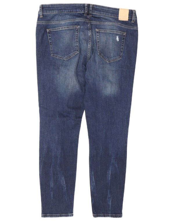 Zara femei Z1975 blugi skinny distressed UK 16 XL W34 L28 albastru bumbac