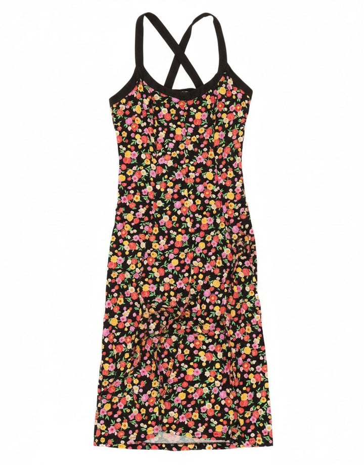 Rochie de soare maxi vintage pentru femei UK 12 Medium Black Floral