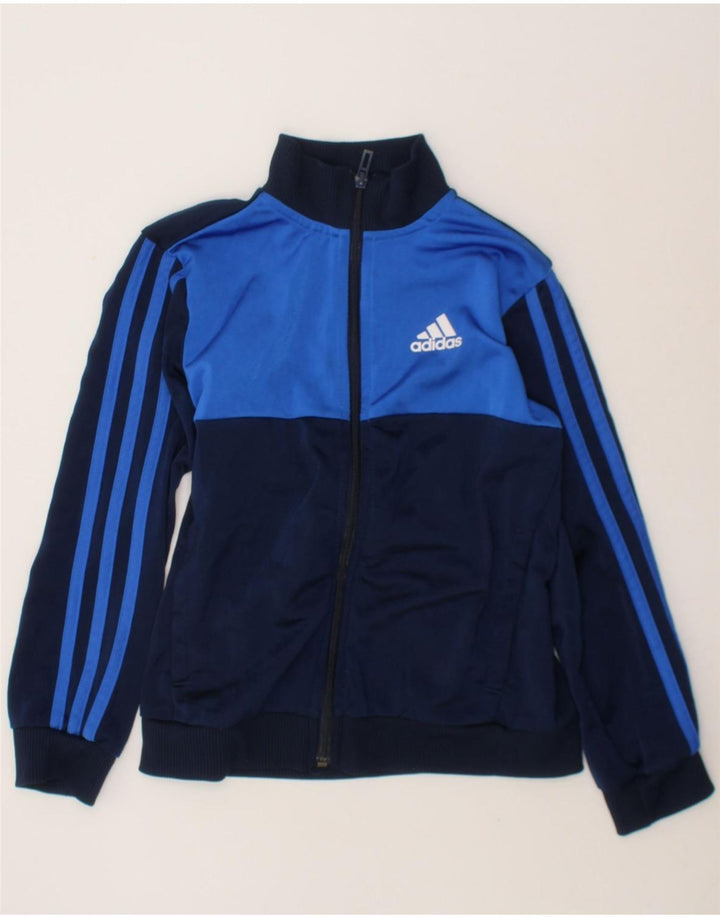 ADIDAS Boys Tracksuit Top Jacket 7-8 Years Blue Colourblock Polyester Vintage Adidas and Second-Hand Adidas from Messina Hembry 