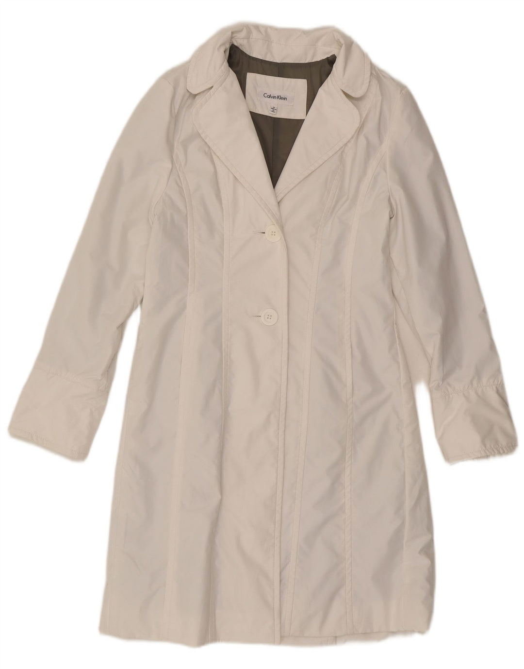CALVIN KLEIN Womens Overcoat UK 12 Medium White Cotton
