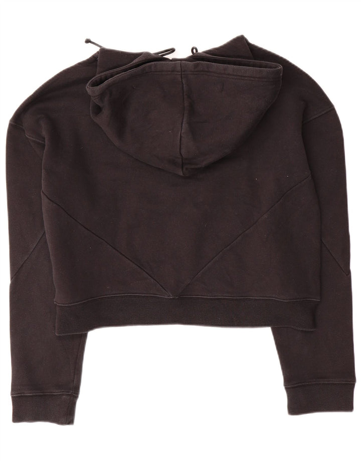 ADIDAS Pulover supradimensionat cu glugă cu grafic pentru femei UK 10 Bumbac negru mic