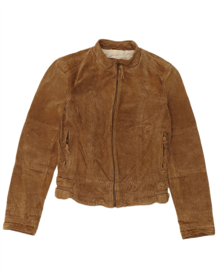 Jacheta de piele intoarsa pentru femei Zara UK 12 Medium Beige