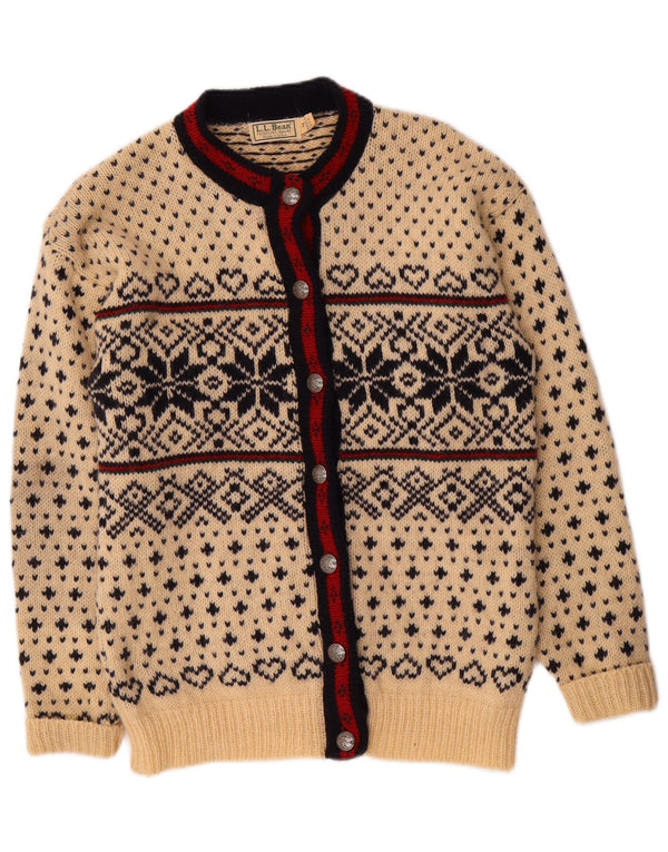 Pulover cardigan pentru femei L.L.Bean UK 14 mediu alb deschis din lână Fair Isle