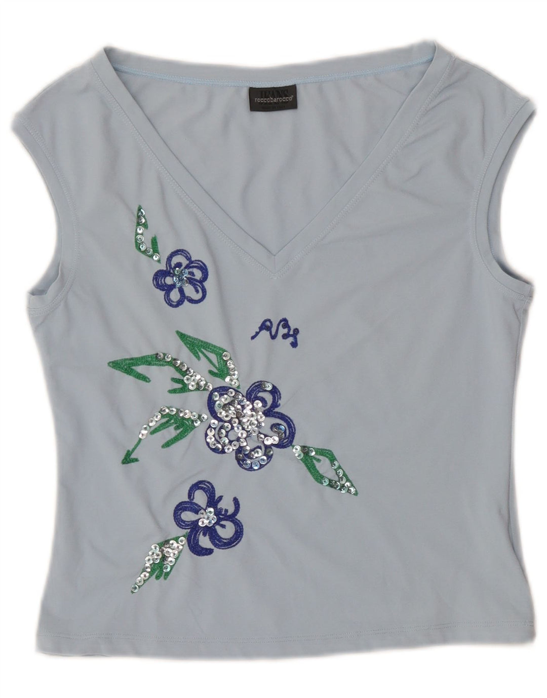 Roccobarocco Femei Crop Graphic Vest Top IT 44 Medium Blue Floral Nylon