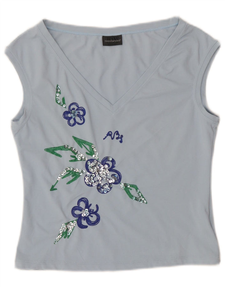 Roccobarocco Femei Crop Graphic Vest Top IT 44 Medium Blue Floral Nylon