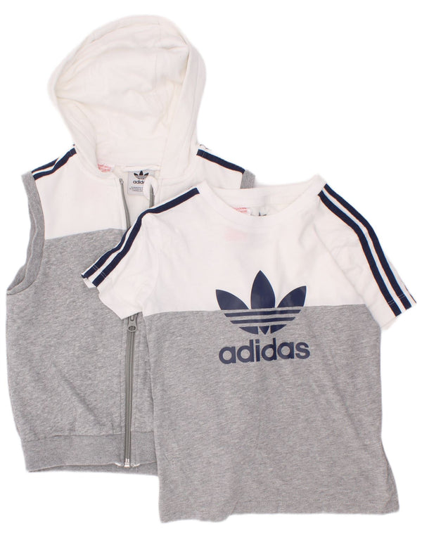 Set 2 piese cu glugă cu glugă pentru băieți Adidas, 3-4 ani, bumbac color bloc, gri