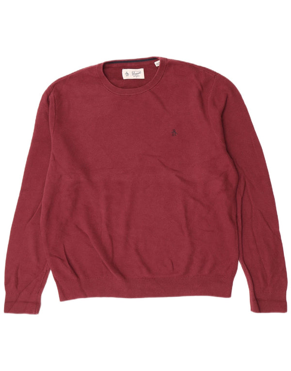 Penguin Mens Crew Neck Jumper Sweater 2XL Burgundy Cotton