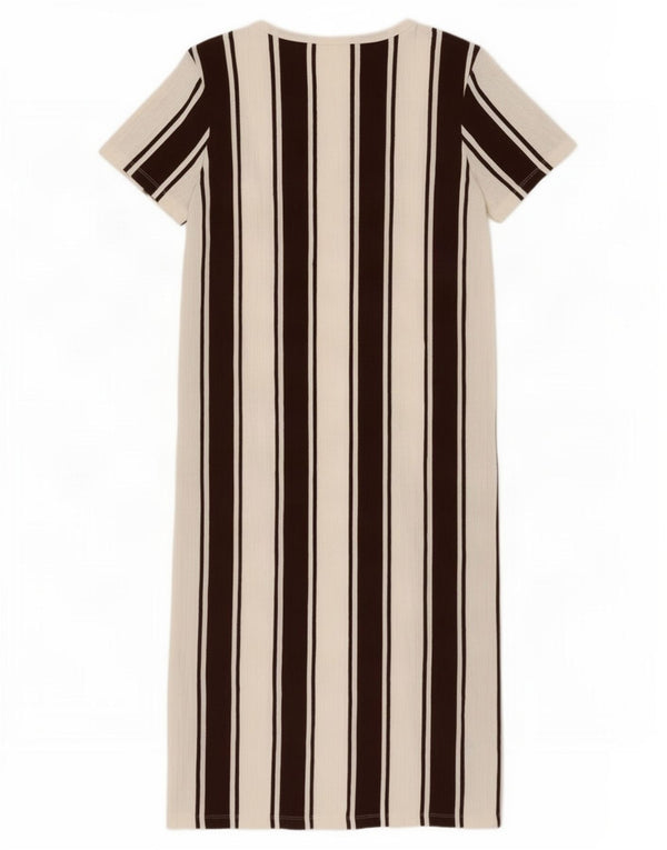 Rochie tricou Trafaluc pentru femei Zara UK 10 Bumbac cu dungi maro mici