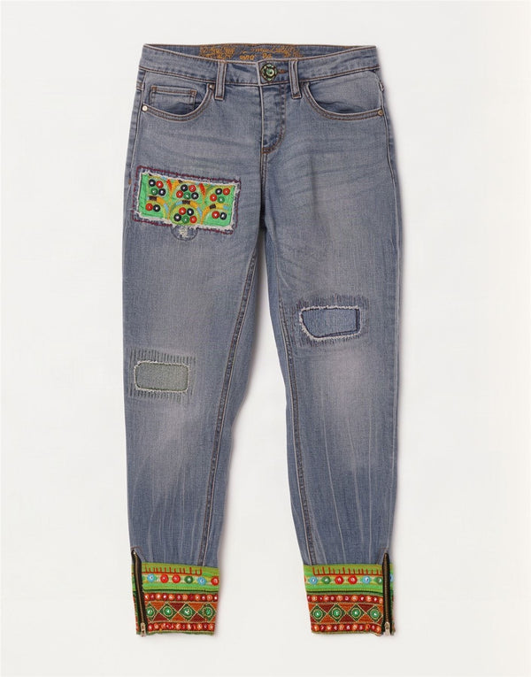 Pantaloni de jogging Desigual pentru femei Tapered Jeans W24 L27 Blue Patchwork