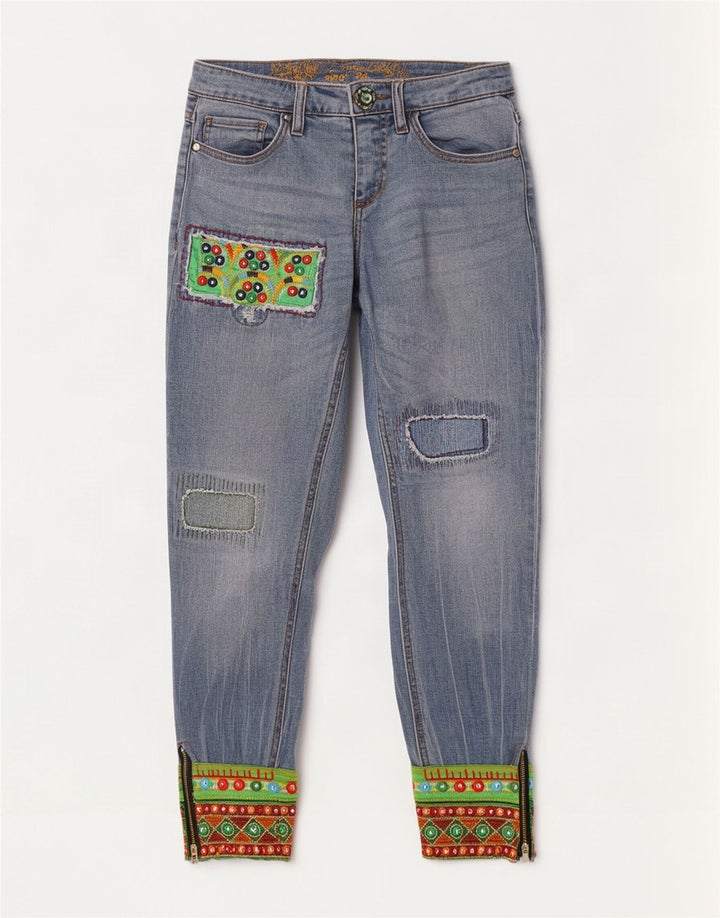 Pantaloni de jogging Desigual pentru femei Tapered Jeans W24 L27 Blue Patchwork