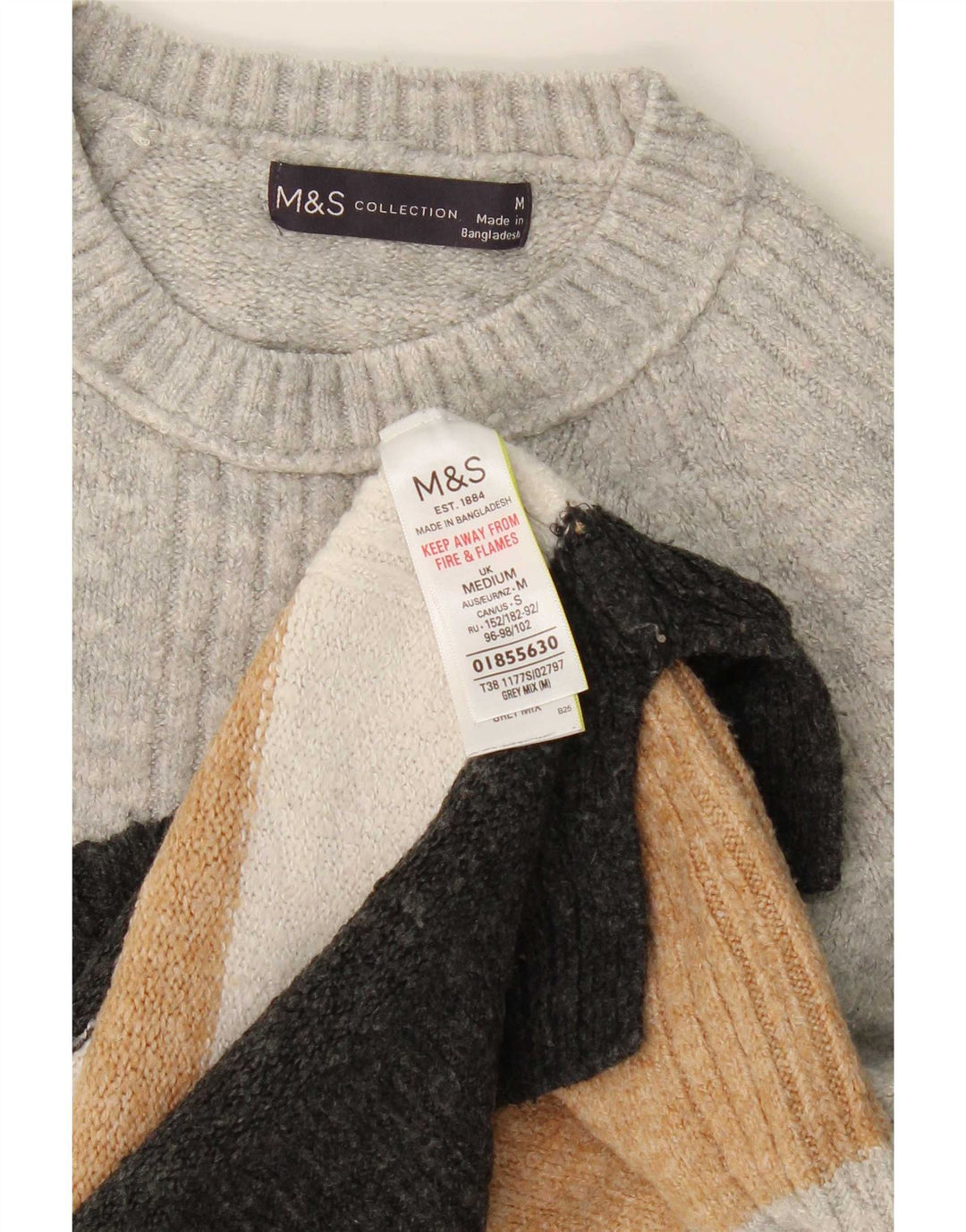 Pulover Marks & Spencer pentru femei cu gât roșu, gri mediu, UK 14