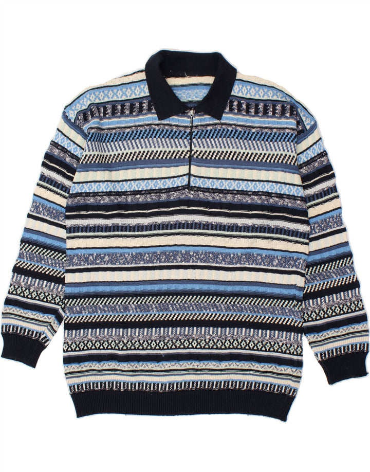 VINTAGE Pulover cu gât polo pentru bărbați, cu dungi mari, albastre