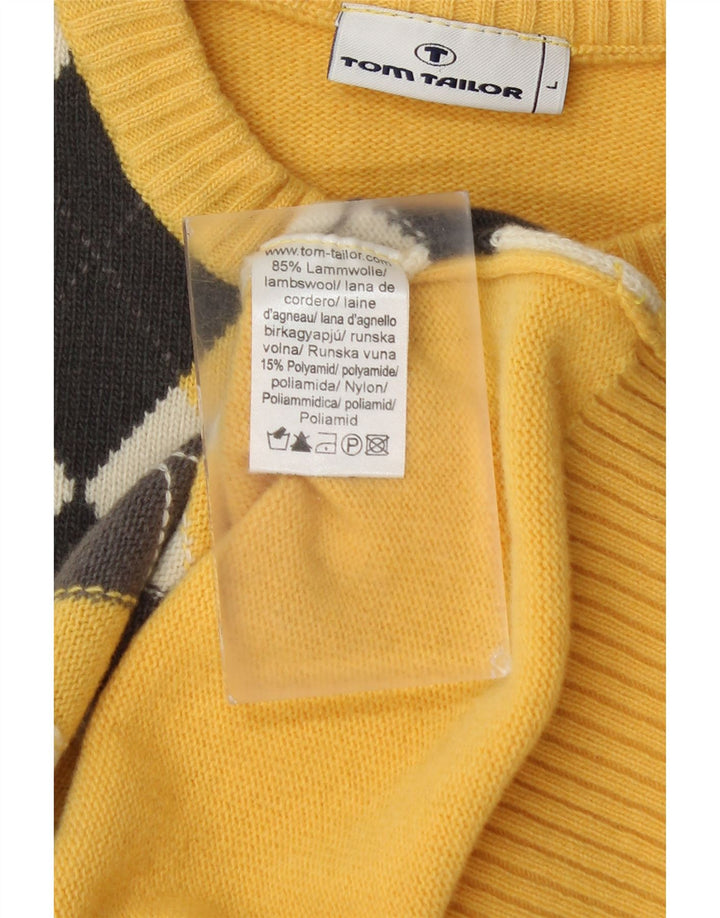 Pulover pentru bărbați Tom Tailor cu gât crew pulover mare galben Argyle/lână diamant