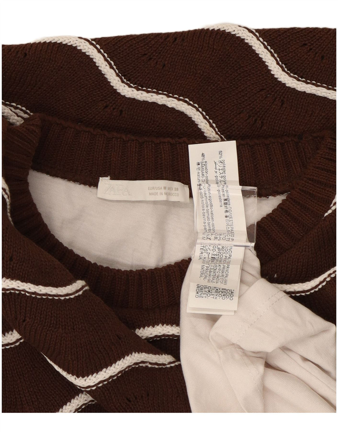 Pulover pentru damă ZARA cu gât turnut, cu dungi maro mediu, UK 14