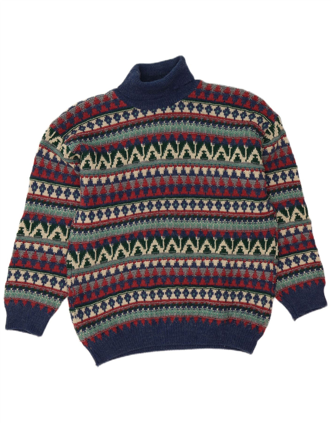 Pulover vintage pentru bărbați cu gât rulat, mare, lână Fair Isle, multicoloră
